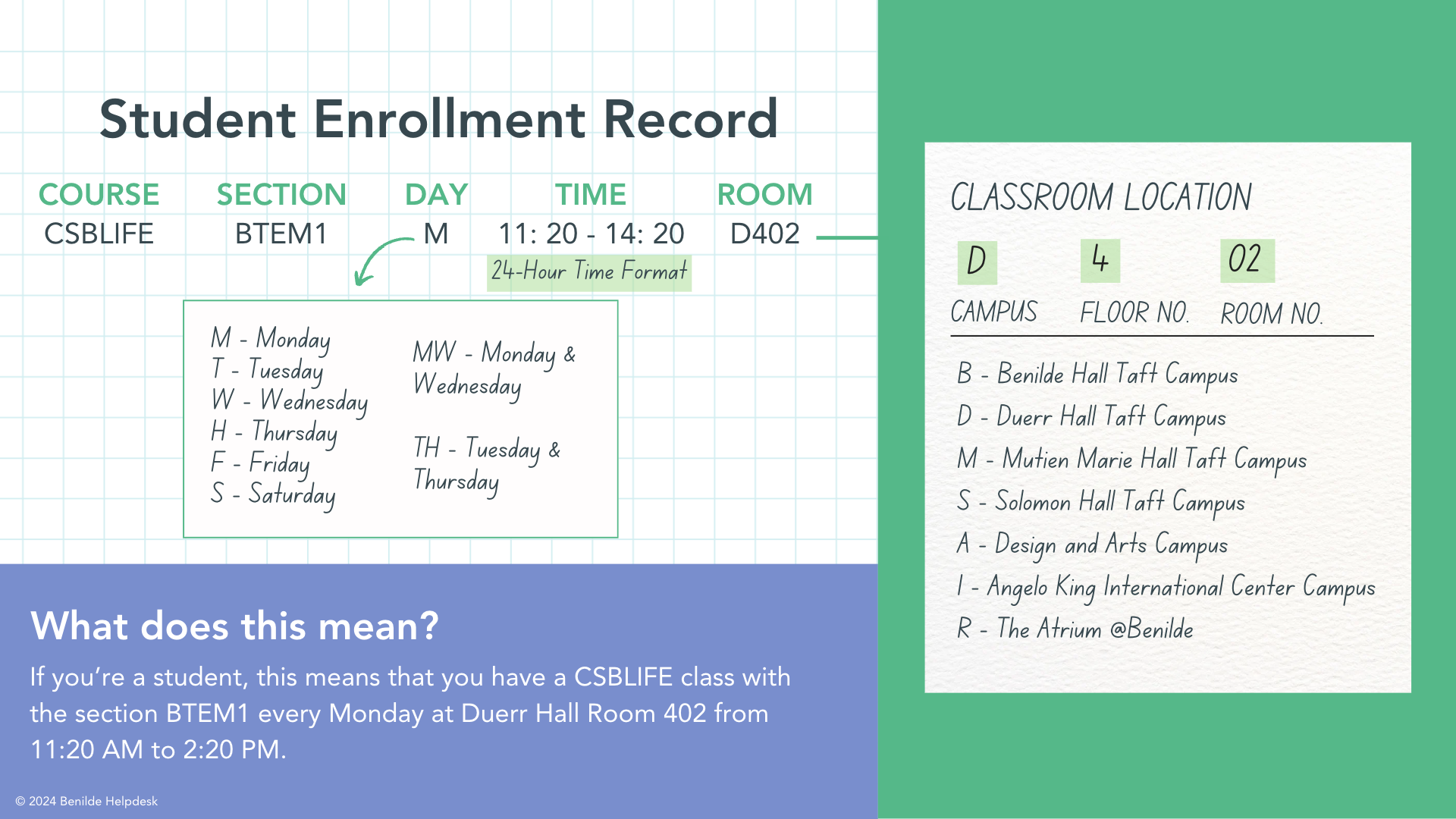 Decode the Student Enrollment Record – Benilde Helpdesk